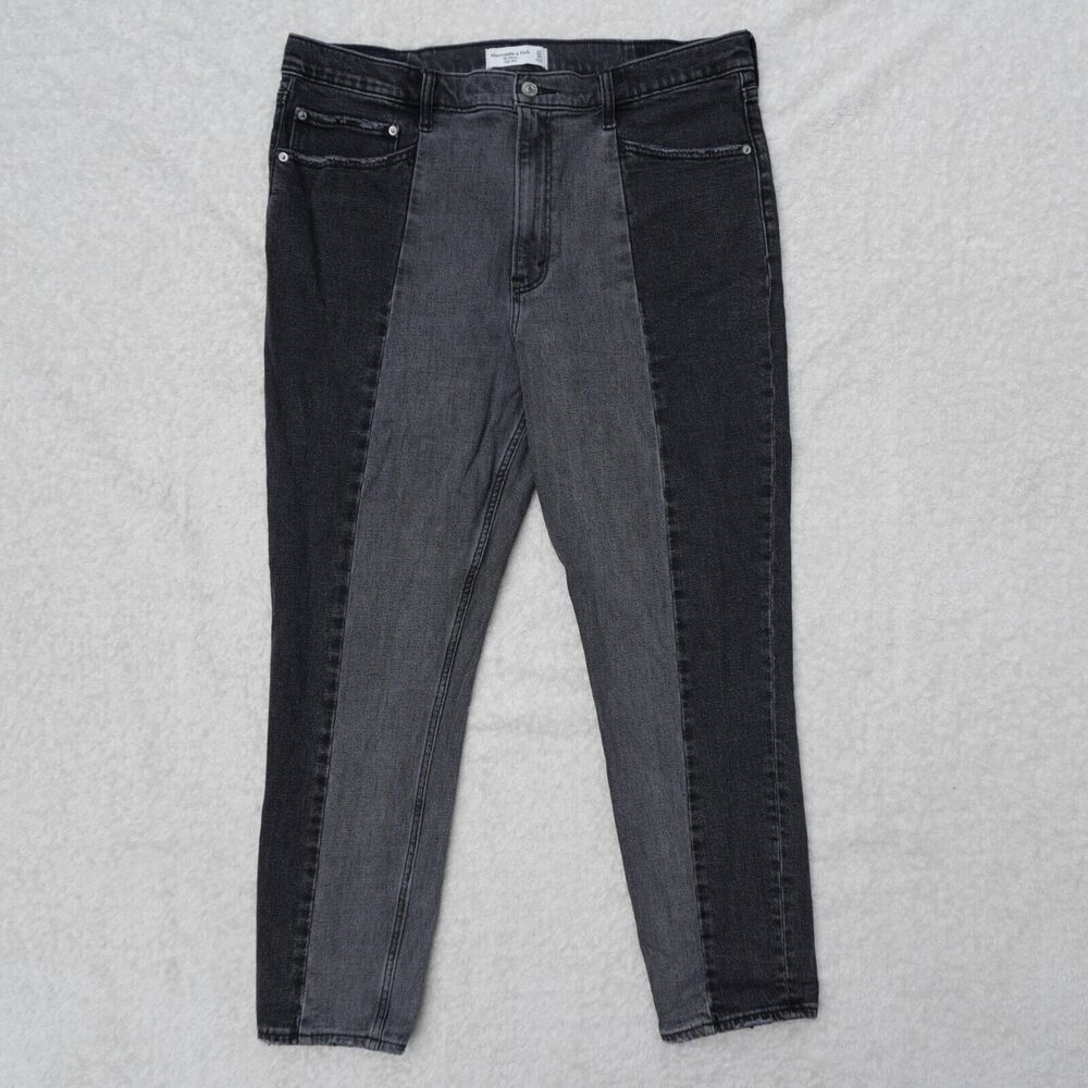 Abercrombie & Fitch The Skinny High Rise Jeans Women 16R 33x27 Two Toned Black